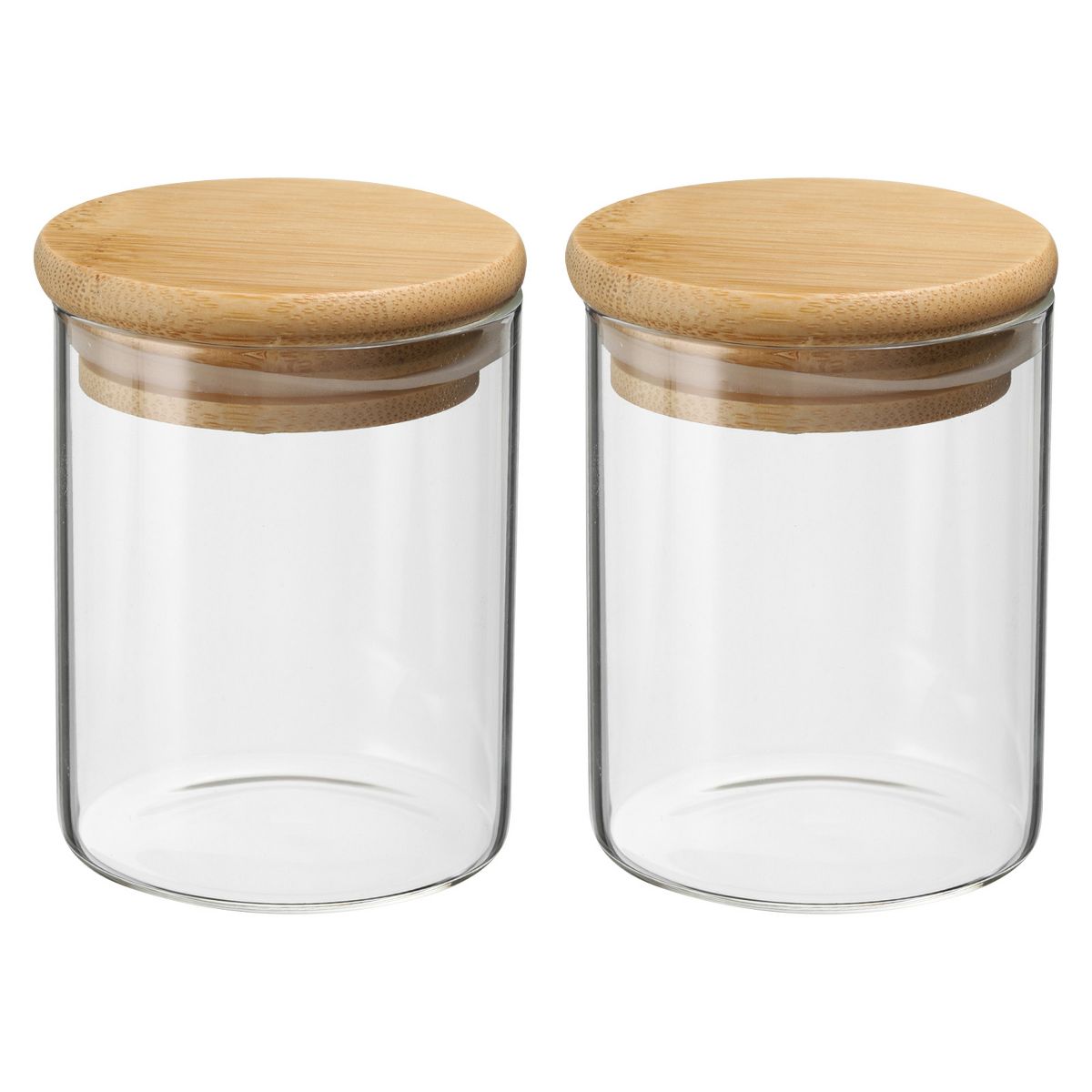 Unique Bargains Kitchen Food Storage Glass Jar with Airtight Bamboo Lid 2 Pcs 10x5.4cm