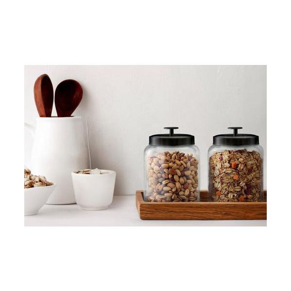 Kook Glass Storage Canisters, 2.8 Liter, Set of 2, Black