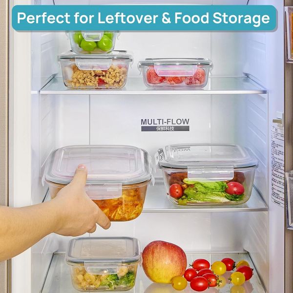 Vtopmart 6 pack 2.26L/76oz Extra Large Glass Food Storage Containers with Lids, for Microwave, Oven, Freezer, Dishwasher