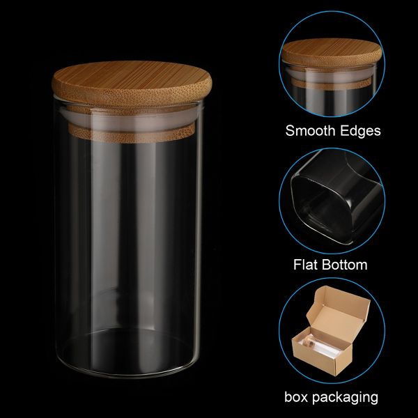 Unique Bargains Kitchen Food Storage Glass Jar with Airtight Bamboo Lid 2 Pcs 10x5.4cm