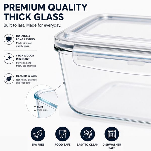 Sorbus Large Glass Food Storage Container with Airtight Locking Lid, 3L / 101 oz Meal Prep Container