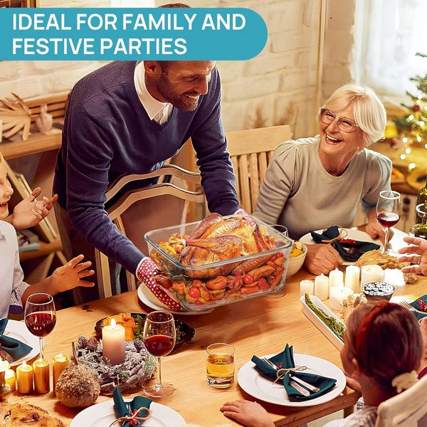 Vtopmart 220oz/ 27.5cup Extra Large Glass Food Storage Containers with Lids for Roasting Turkey, Chicken, Fruits, Oven Safe, Freezer, Dishwasher