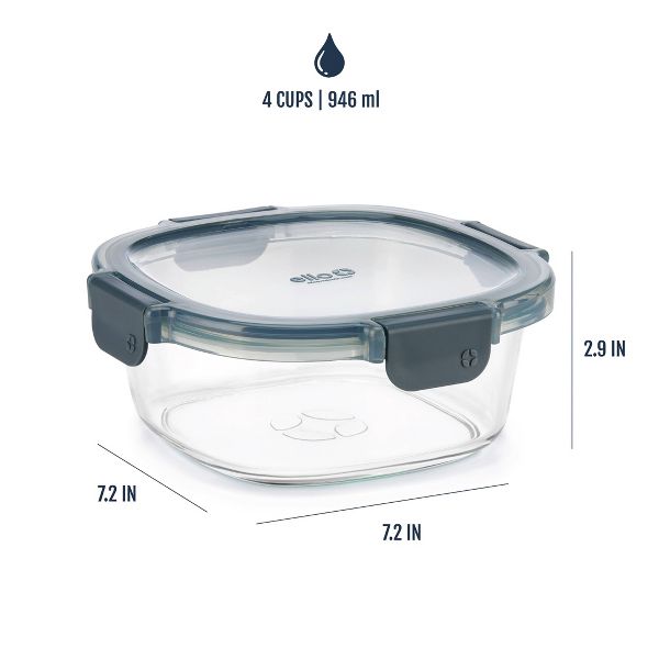 Ello Color Lock 4c Glass Rectangle Food Storage Container Platinum