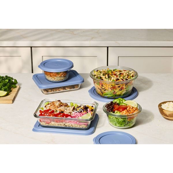 Ello Everyday 10pc Mixed Round Glass Food Storage container Set Elemental Blue