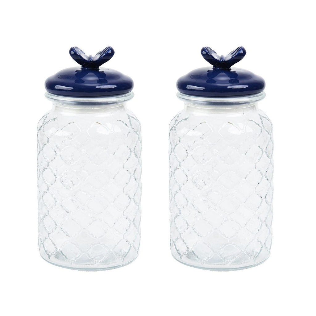 SharpChef 2PK Glass Airtight Storage Jar with Hand painted Ceramic Lid, Glass Food Storage Jars, 44 oz / 1.3 L / 5 cups