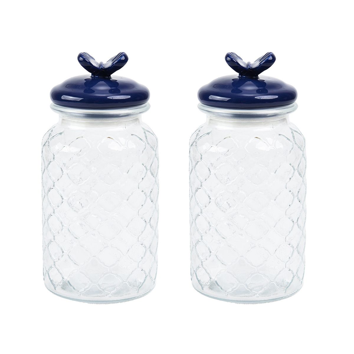 SharpChef 2PK Glass Airtight Storage Jar with Hand painted Ceramic Lid, Glass Food Storage Jars, 44 oz / 1.3 L / 5 cups