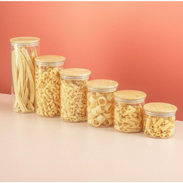 JoyJolt Glass Food Storage Jars Containers, Glass Storage Jar Bamboo Lids Set of 6 Kitchen Glass Canisters