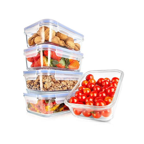 NutriChef GlassLock 10-Piece Food Storage Container Set - Airtight, Stackable, BPA-free with Vent Lids and Air Hole