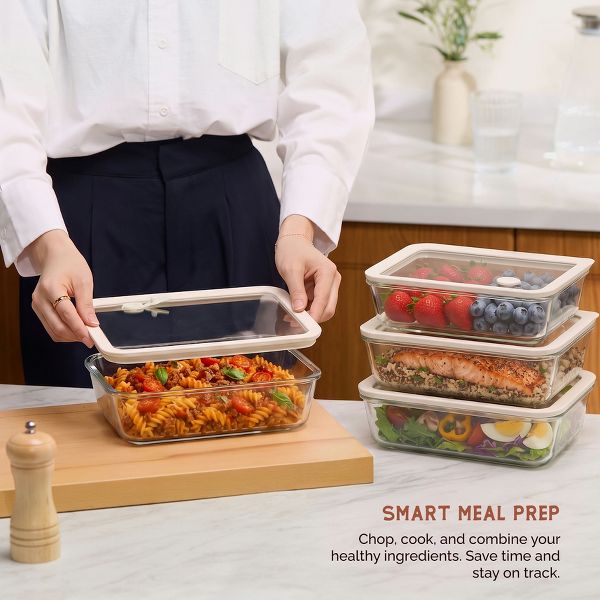 Vase & Vessel Glass Storage Containers, Rectangular, Set of 4, 48 oz
