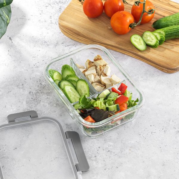 JoyJolt 3-Sectional Divided Food Prep Food Storage Containers with Lids - Set of 5 - Black