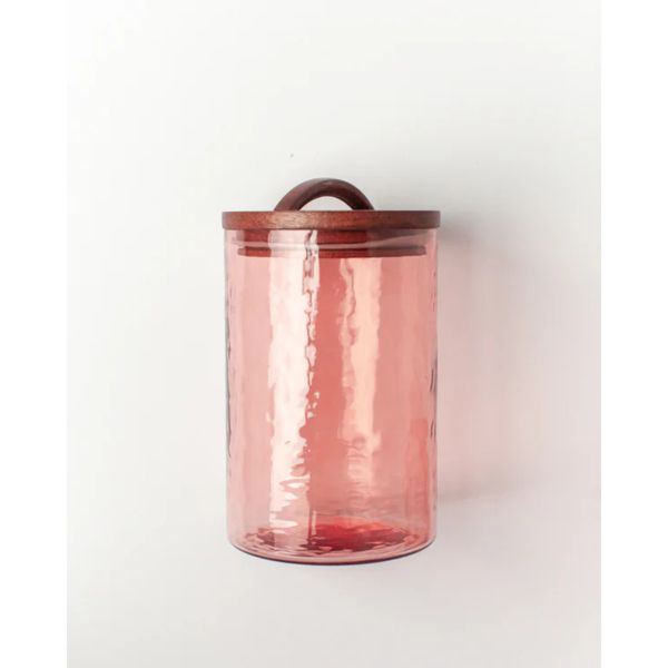 Slickblue Handblown Hammered Pebbled Finish Glass Storage Canister with Lid, Airtight Seal, Medium, Blush