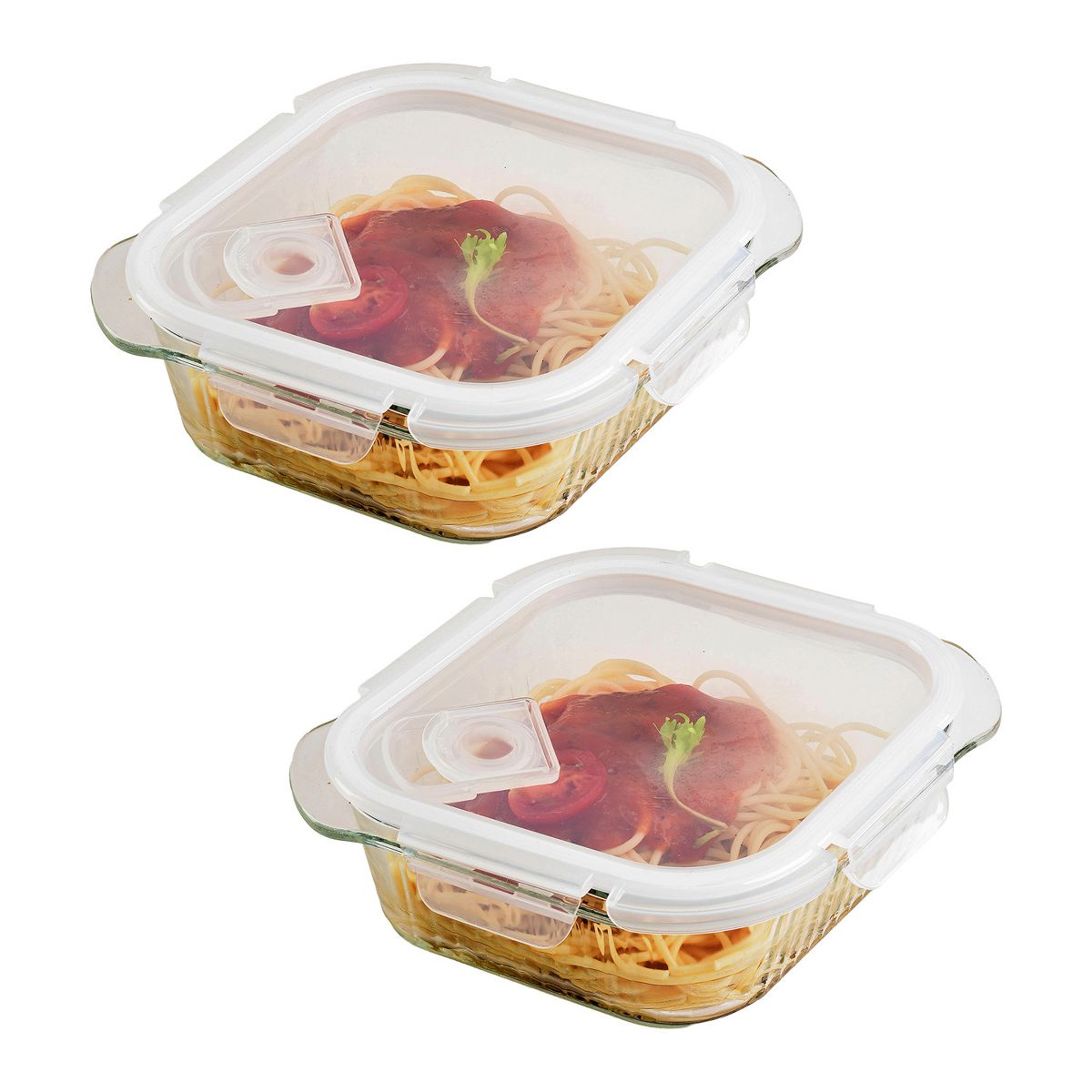 SharpChef 2PK Airtight Glass Food Container with Vent Lid, Leak-Proof Silicone Seal, Microwave and Dishwasher Safe, 1050 ml / 35 oz / 4.4 cup