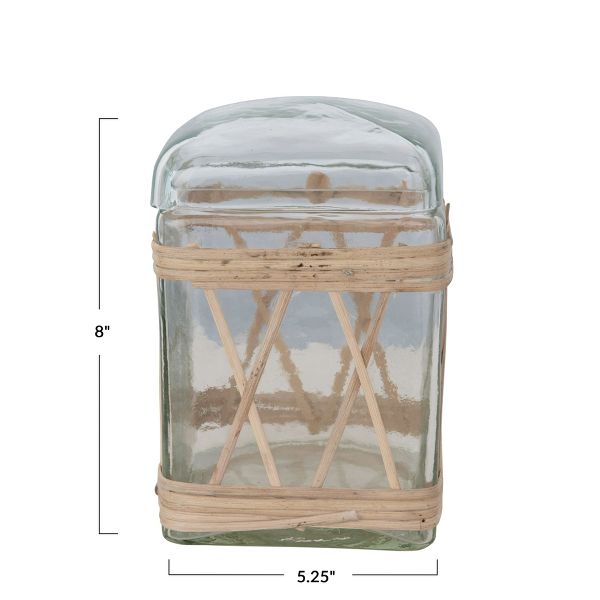 Storied Home Rattan Wrapped Glass Jar with Lid