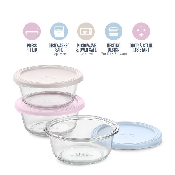 Ello Everyday 3pk 4.5c Round Glass Food Storage container Set Garden Harmony