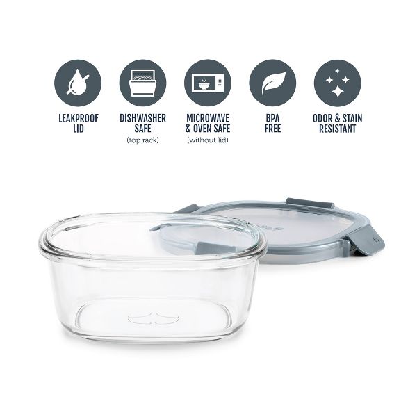 Ello Color Lock 4c Glass Rectangle Food Storage Container Platinum