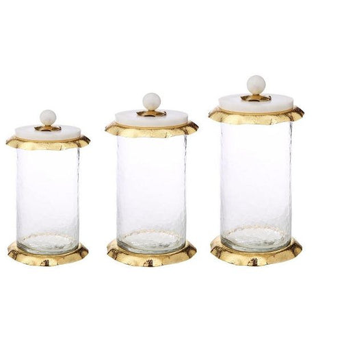 Classic Touch 10.5" Glass Canister with Marble and Gold Lid