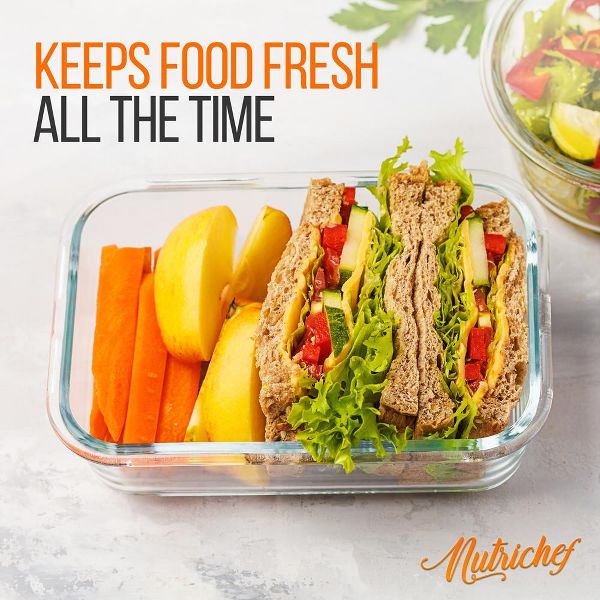 NutriChef GlassLock 10-Piece Food Storage Container Set - Airtight, Stackable, BPA-free with Vent Lids and Air Hole