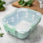 Lexi Home 35 oz. Rectangular Glass Food Storage Container with Snap-Lock Lid & Sage Silicone Sleeve