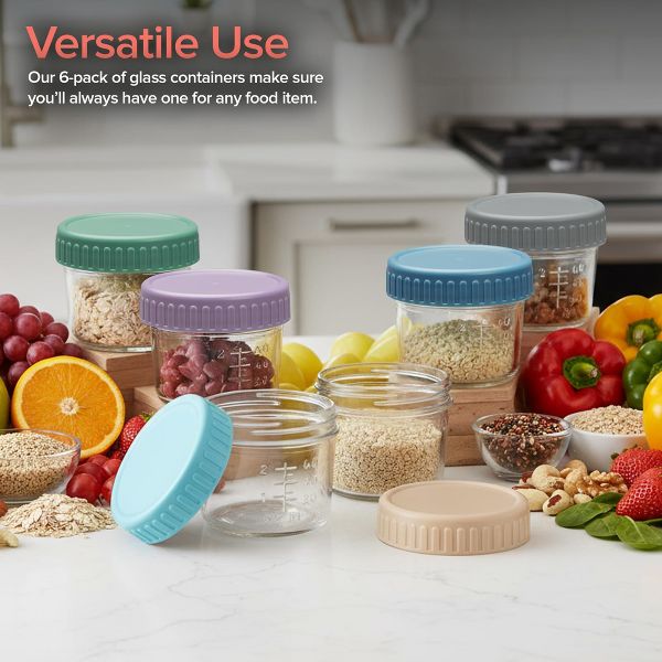 Stock Your Home Glass Portion Control Containers 96 Pack 4 oz Mini Food Storage Jars with Leakproof Lids Color Coded Meal Prep Containers