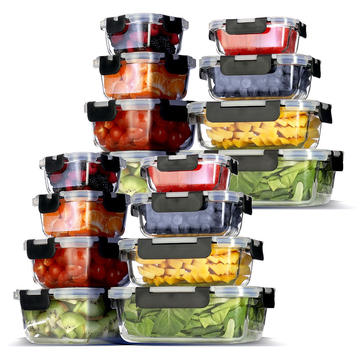 JoyTable Glass Food Storage Containers with Lids, 16PC Airtight Glass Meal Prep Containers, 8 Reusable Glass Containers with Leakproof Snap Lock Lids
