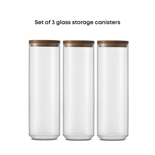 Holden Stackable Glass Storage Canister Set with Wood Lids