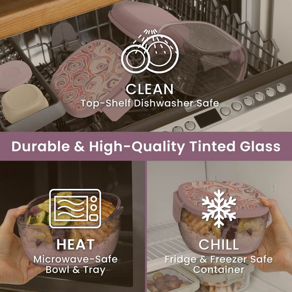 Bentgo 7.6c Glass All-in-One Salad Container Mod Curves Desert Rose