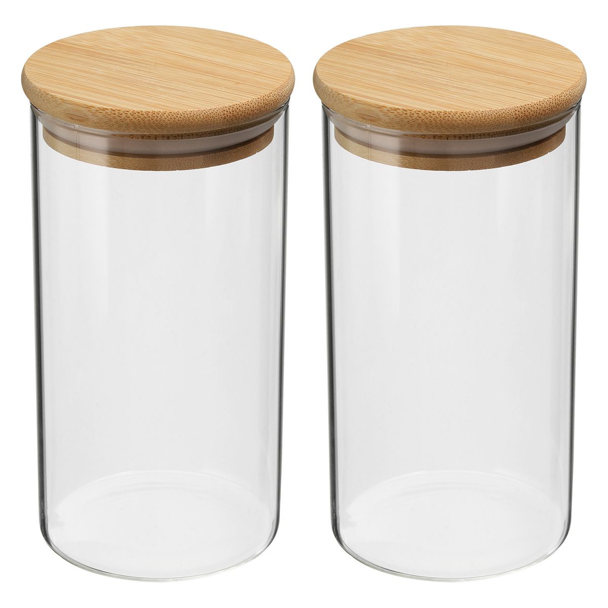 Unique Bargains Kitchen Food Storage Glass Jar with Airtight Bamboo Lid 2 Pcs 10x5.4cm