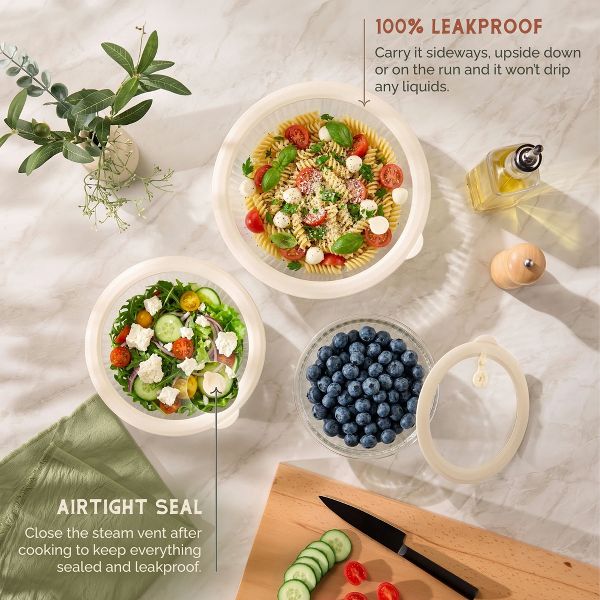 Vase & Vessel Glass Mixing Bowls with Glass Lids, Non-Toxic, Set of 3