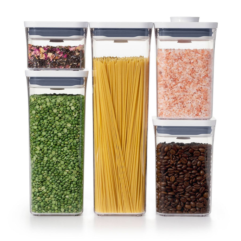 OXO POP 5pc Plastic Airtight Food Storage Container Set White: Kitchen Canisters, Dishwasher-Safe, Lifetime Warranty