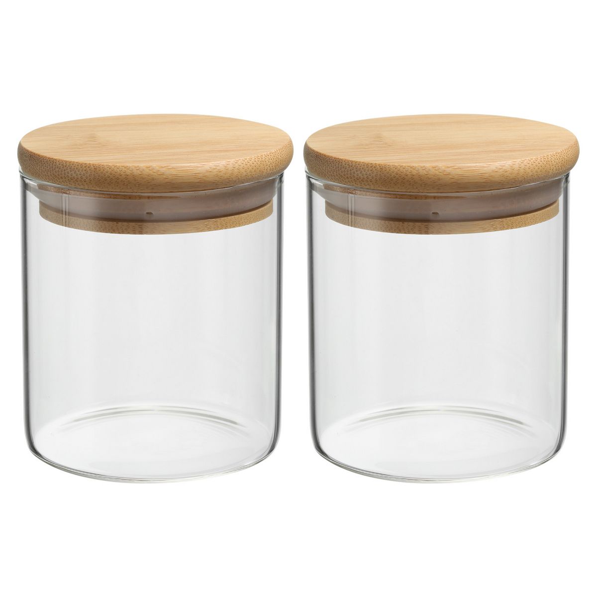 Unique Bargains Kitchen Food Storage Glass Jar with Airtight Bamboo Lid 2 Pcs 10x5.4cm