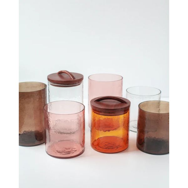 Slickblue Handblown Hammered Pebbled Finish Glass Storage Canister with Lid, Airtight Seal, Medium, Blush