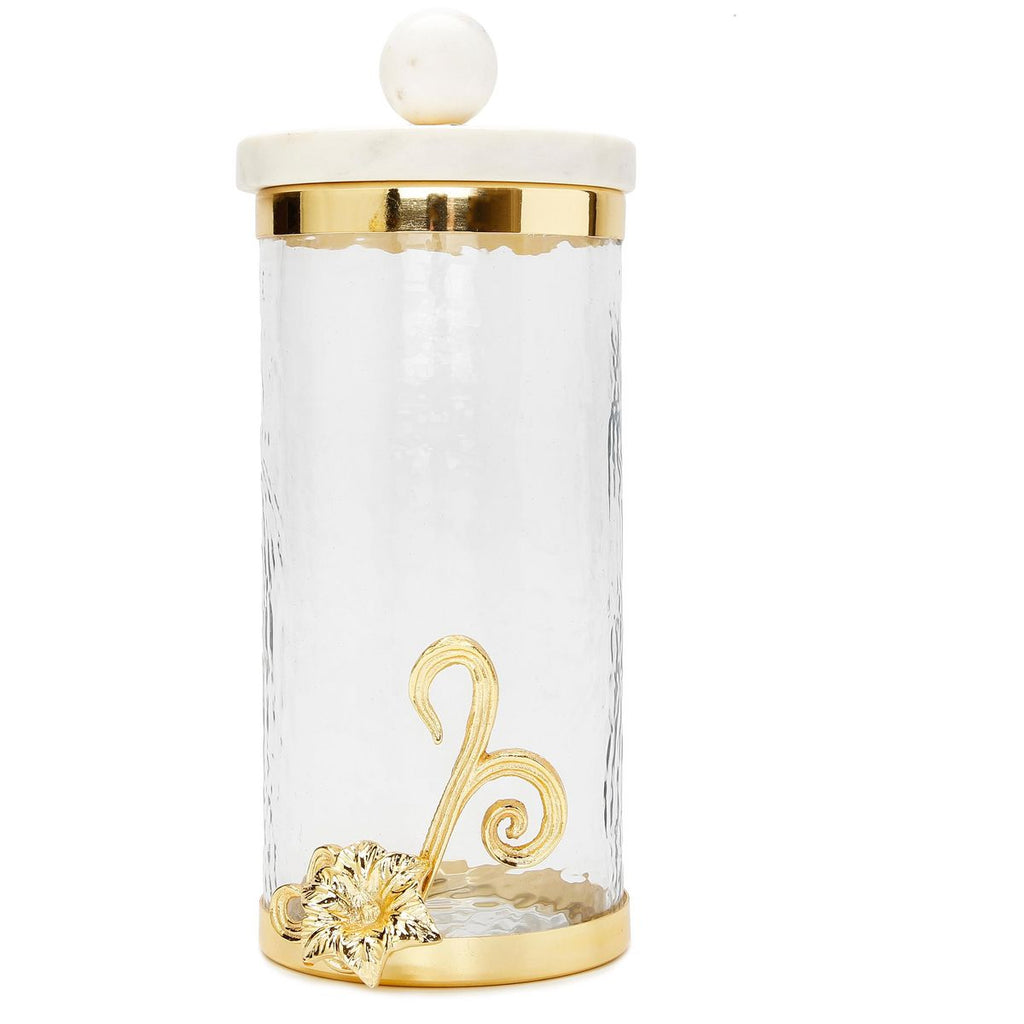 Classic Touch Glass Canister with Gold Design and Marble Lid (Large)