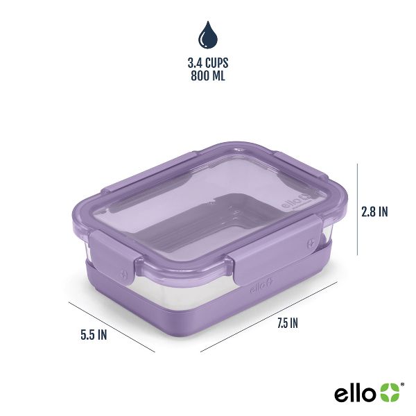Ello 4pc 3.4c Glass Refresh Food Storage Container Set Green: Meal Prep, Locking Lids, Oven & Microwave Safe