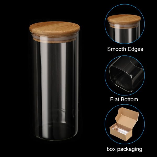 Unique Bargains Kitchen Food Storage Glass Jar with Airtight Bamboo Lid 10x10cm