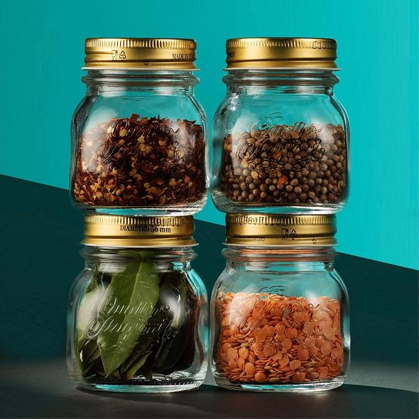 Bormioli Rocco Quattro Stagioni 5 oz Glass Preserving Jar Set of 4, Wide‑Mouth Twist‑Top Canister w/ Airtight Seal, Made in Italy, BPA‑Free
