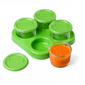 Glass Food Storage Containers (4 Pk) - 2oz Jars in Stackable Storage Tray w Tight Interlocking Base- Microwave, Freezer & Dishwasher Safe