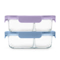 Ello Color Lock Glass 3.4c 2pk Divided Meal Prep Food Storage Container Set Purple/Blue