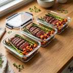 LauKingdom 5 Pack 35oz Midnight Black Borosilicate Glass Food Storage Containers with Lids for Meal Prep and Modern Kitchen Organization