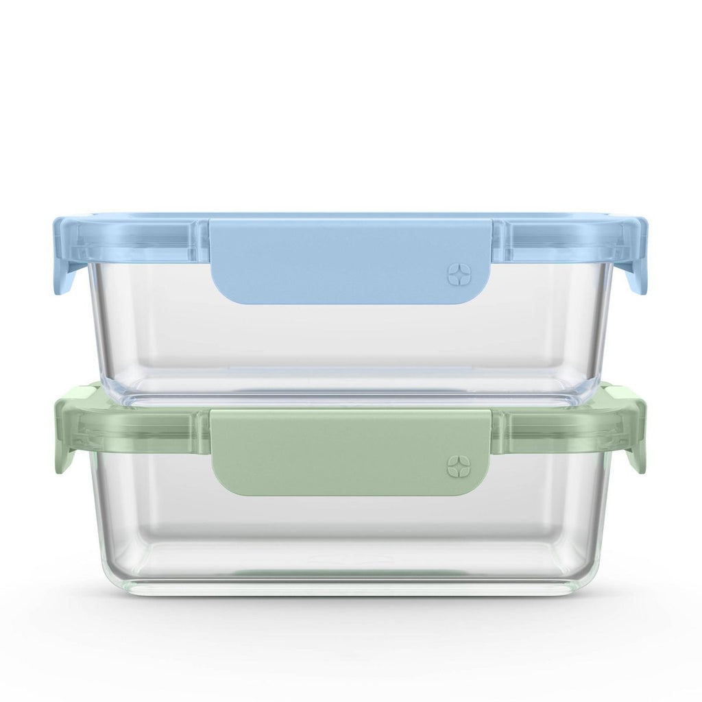 Ello 2pk 3.4c Color Lock rectangle Glass Food Storage Container Set