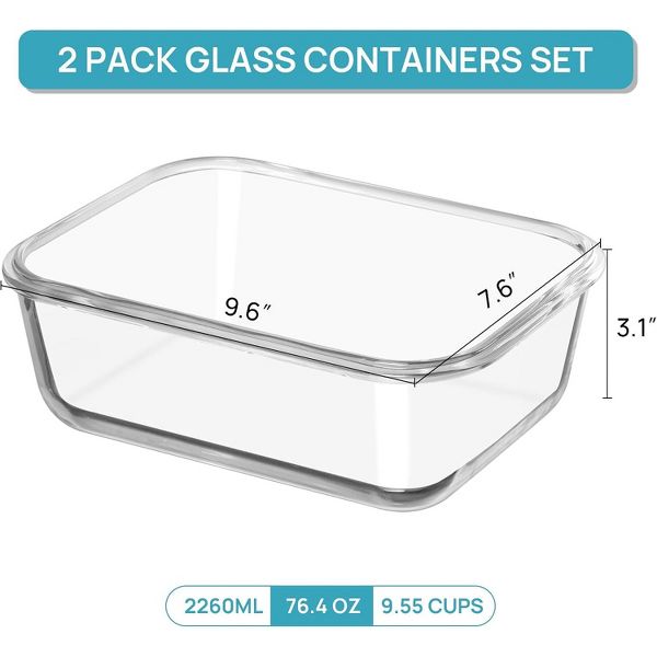 Vtopmart Grey 2Pack 2260ml/76.4oz Extra Large Glass Storage Containers