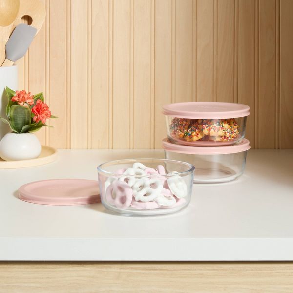 6pc (set of 3) 2c Round Glass Food Storage Container Set Blue - Room Essentials™