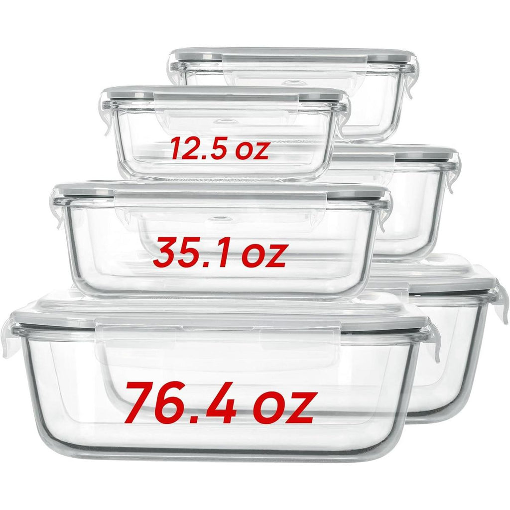 Vtopmart 6 pack 2.26L/76oz Extra Large Glass Food Storage Containers with Lids, for Microwave, Oven, Freezer, Dishwasher