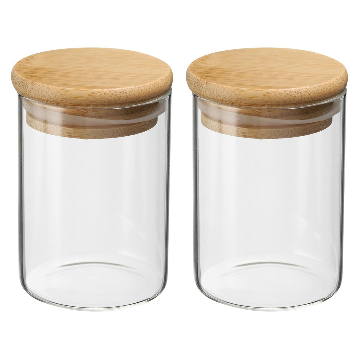 Unique Bargains Kitchen Food Storage Glass Jar with Airtight Bamboo Lid 2 Pcs 10x5.4cm