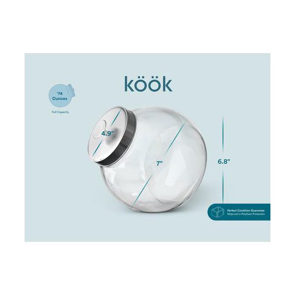 Kook Glass Penny Jars with Lids, 74 oz, Set of 2