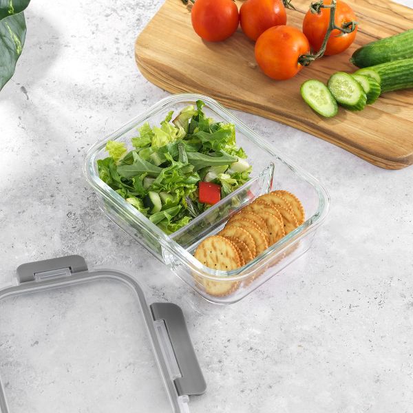 JoyJolt 2-Sectional Divided Food Prep Food Storage Containers with Lids - Set of 5 - Black