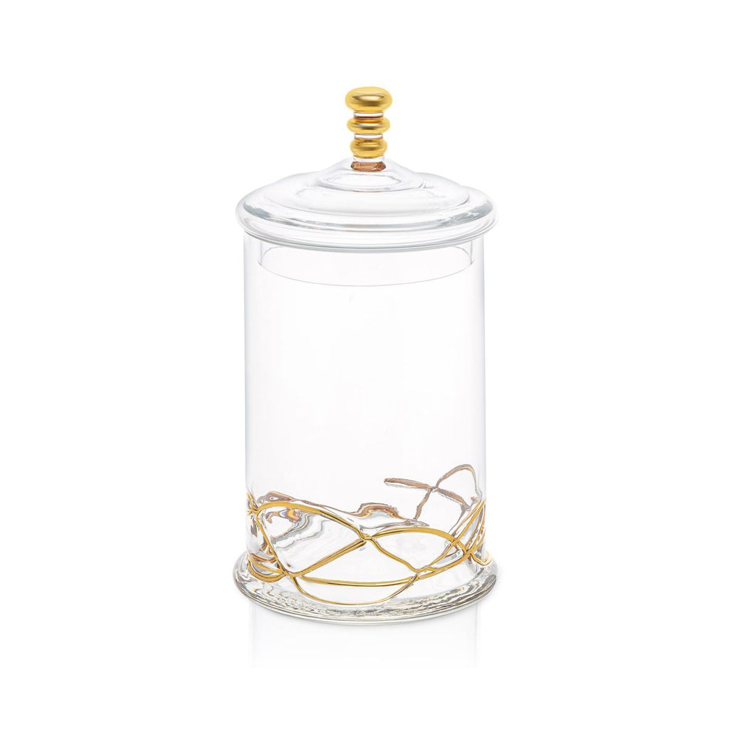 Classic Touch Large Vivid 90 OZ Glass Canister Jar With Lid - 14K Gold Swirl Design