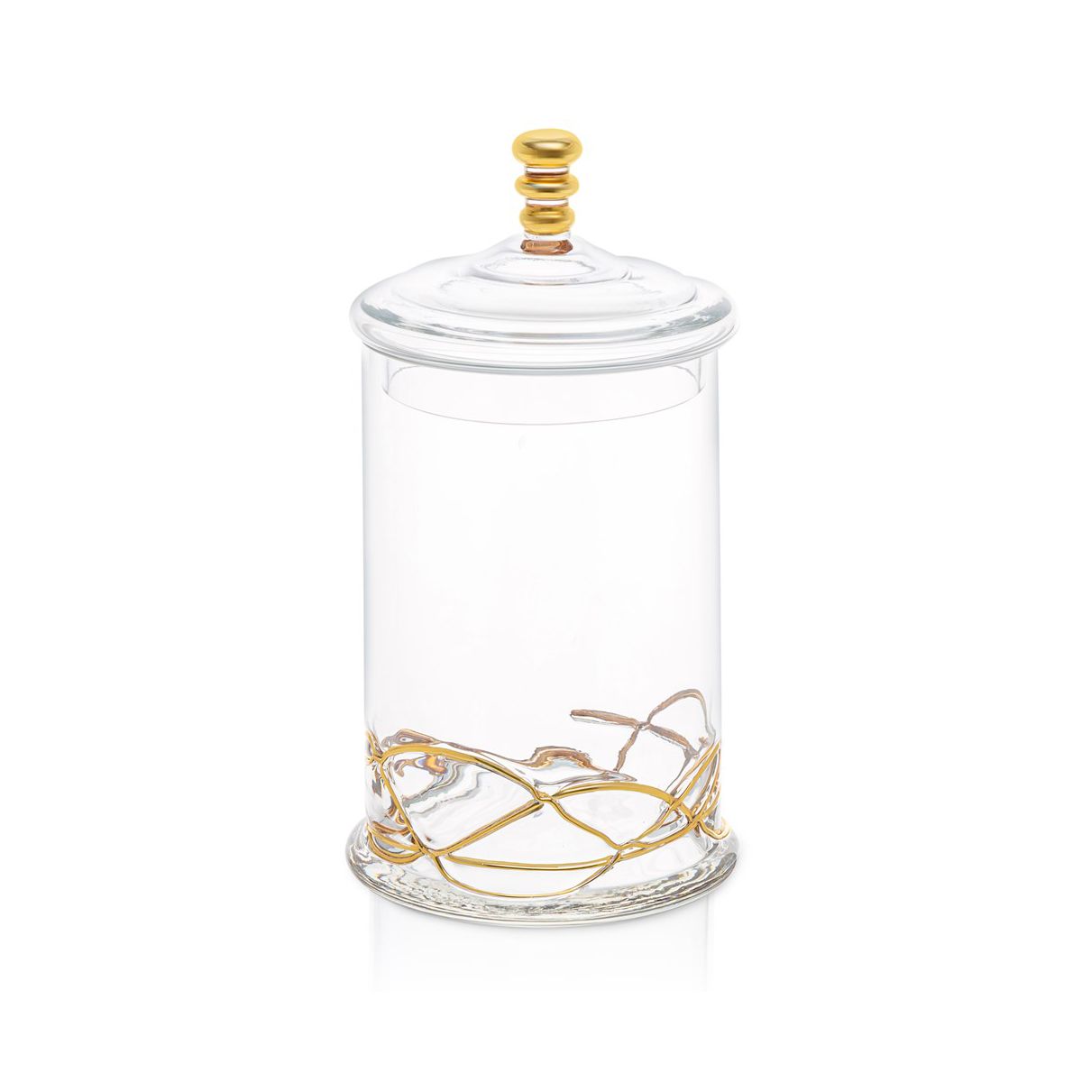 Classic Touch Large Vivid 90 OZ Glass Canister Jar With Lid - 14K Gold Swirl Design