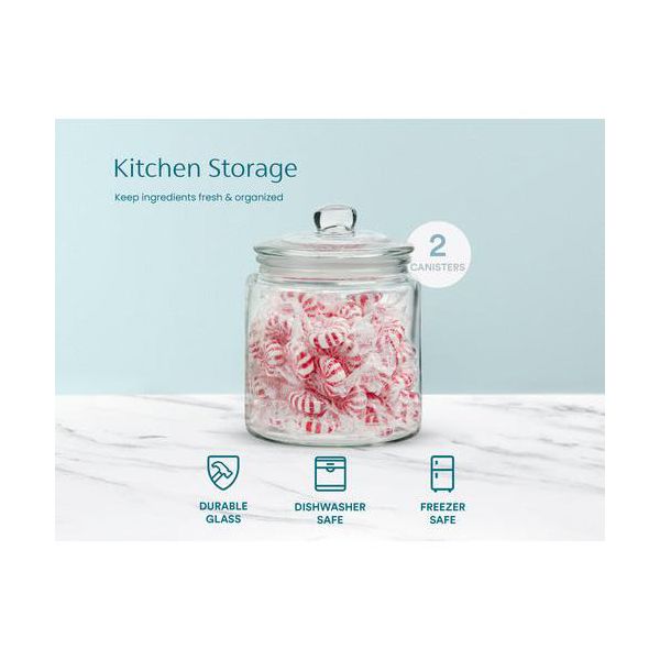KooK Set of 2 Glass Storage Containers with Airtight Lids 1/2 Gallon Pantry & Bathroom Jars with Chalk & Labels