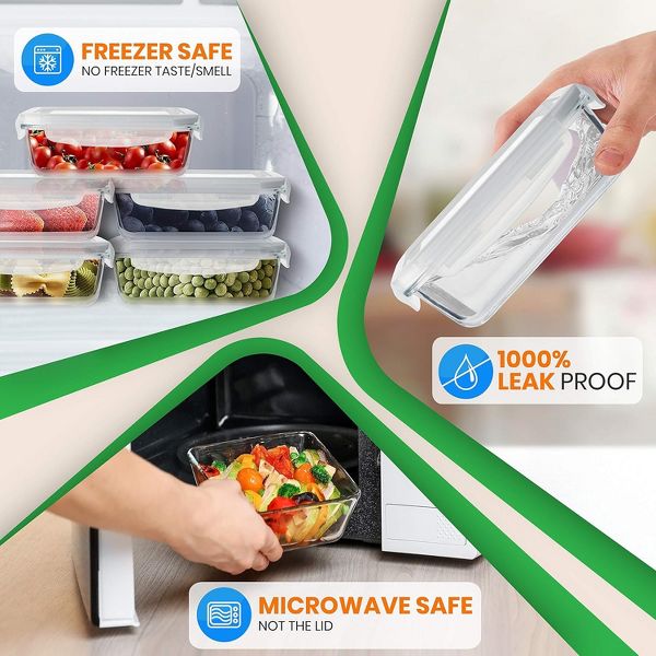 NutriChef 10-Piece High Borosilicate Glass Meal Prep Containers Set - Clear Locking Lids, 30oz