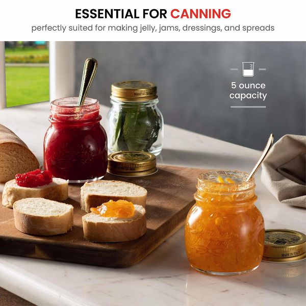 Bormioli Rocco Quattro Stagioni 10.75 oz Glass Preserving Jar Set of 12, Wide‑Mouth Twist‑Top Canister with Airtight Seal, Bee embossed Storage